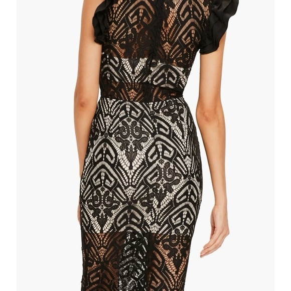 Missguided Black Lace Overlay High Neck Midi Cocktail Dress - Picture 3 of 7